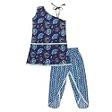 superminis Baby Girls Cotton Floral Sanganeri Print Off Shoulder A One Style Kurti with Dhoti Style Salwar Suit Set