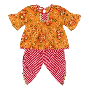 superminis cotton blend baby girl39s peplum kurti with dhoti style salwar ethnic dress clothing set