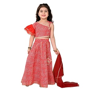 superminis Girls Cotton One Shoulder Lehariya Printed