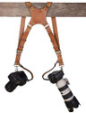 SUPERNIC Camera Strap for 2 Cameras/Dual Shoulder Leather Harness/Multi-Camera Gear Strap