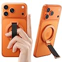 SUPERONE Magnetic Phone Grip with Finger Strap, Orange Magnetic Ring Holder
