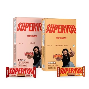 superyou chocolate protein wafer bars pack of 10 amp choco peanut butter pack of 1010g protein3g fiberno added sugaryeast fermented proteincrunchy wafer bar100 vegetarianno palm oil800g