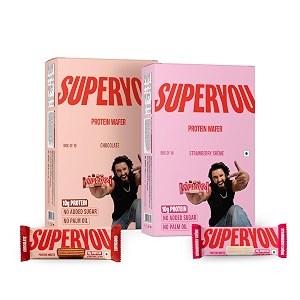 superyou chocolate protein wafer bars pack of 10 amp strawberry pack of 1010g protein 3g fiber no added sugaryeast fermented proteinenergy barscrunchy wafer bar100 vegetarianno palm oil800g