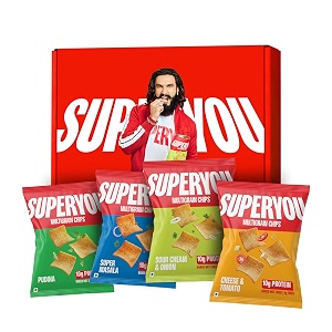 superyou multigrain protein chips - assortedpack of 10  10g protein 3g fiber no added sugar no palm oil baked  100 vegetarian  thinnest lightest and healthiest protein snack  40g x 10 packs  400g