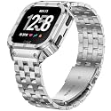 SUPLINK Metal Case with Band Compatible with Fitbit Versa 2/Versa 3/Versa 4 Band, Fitbit Versa Lite/Sense 2/ Fitbit Sense,Stainless Steel Protective Cover with Strap for Men Silver