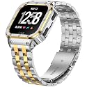 SUPLINK Metal Case with Band Compatible with Fitbit Versa 4/3/2,Fitbit Versa Lite,Fitbit Sense 2/Fitbit Sense,Stainless Steel Protective Cover with Strap for Men,Silver/Gold