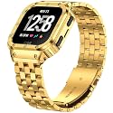 SUPLINK Stainless Steel Case and Bands Compatible with Fitbit Sense Bands/Versa/Versa2/Versa 4/Fitbit Versa 3 Bands Men, Metal Cover Straps for Fitbit Sense 2/Fitbit Versa Lite Watch Band,Gold