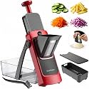 SupMaKin Safe Mandoline Slicer for Kitchen,Pptato Slicer, Vegetable Onion Chopper, French Fry Cutter, Adjustable Thickness, Julienne &amp; Dicer Salad Chopping Artifact (4V RED)