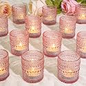 SUPMIND 24pcs Votive Candle Holders, Pink Glass TeaLights Holder Bulk