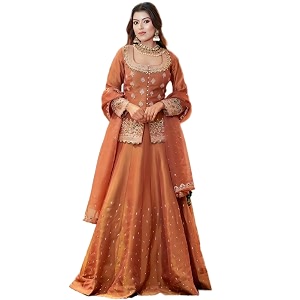 Suppar Sleave Womens Chanderi Silk Embroidered Kurta