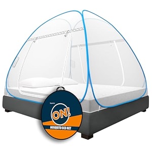 kolar supreme on queen bed mosquito net with pocket for mobile spectacles 65 feet x 6 feet premium machardani strong and durable 30 gsm tent type foldable corrosion resistant
