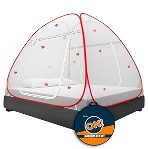 supreme on mosquito net for double bed  polyester  queen size foldable machardani with heart design strong and durabletent type corrosion resistant - red color