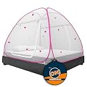 Supreme On Mosquito Net for Double Bed | Polyester | Queen Size Foldable Machardani with Heart Design |Strong and Durable|Tent Type Corrosion Resistant -White Pink Color