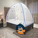KOLAR Supreme On Mosquito Net For Double Bed | Polyester | King Size Foldable Machardani With Heart Design |Strong And Durable|Tent Type Corrosion Resistant -White Blue Color