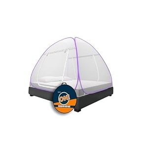 supreme on mosquito net with pocket for mobile spectacles king size 65 feet x 65 feet premium machardani strong and durable 30 gsm tent type foldable corrosion resistant purple king