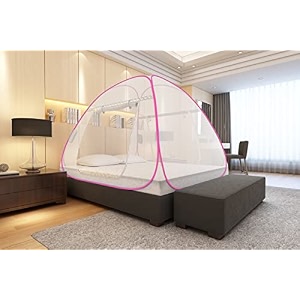 kolar supreme on mosquito net for queen bed with pocket for mobilespectacles queen-size premium machardanistrong and durable30 gsmtent typefoldablecorrosion resistant color whiteamppink pocket