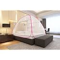 KOLAR Supreme On Mosquito Net For Queen Bed With Pocket For Mobile,Spectacles; Queen-Size Premium Machardani,Strong And Durable,30 Gsm,Tent Type,Foldable,Corrosion Resistant Color: White&amp;Pink Pocket