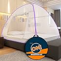 KOLAR Supreme On Mosquito Net for Queen Bed with Pocket for Mobile, Spectacles; Queen-Size Premium Machardani, Strong and Durable, 30 GSM, Foldable, Corrosion Resistant Color: White &amp; Purple Pocket