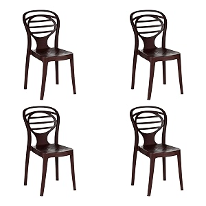 supreme oak armless plastic chair for home office and dining table set of 4 globus brown