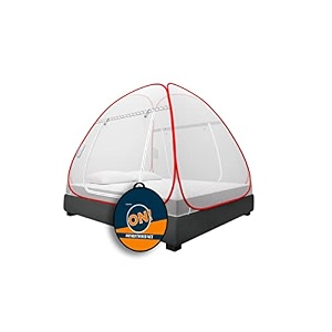 kolar supreme on queen bed mosquito net with pocket for mobile spectacles 65 feet x 6 feet premium machardani strong and durable 30 gsm tent type foldable corrosion resistant red queen