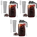 Supvox 64Oz Cold Blew Glass Kettle Coffee Maker Leaking Proof Lid Design with Handle Nozzle Cool Water Bottle Iced Pitcher Stainless Steel Cone Filter Cleaning Brush 3 PCS