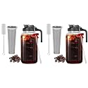 Supvox 64Oz Cold Blew Glass Kettle Coffee Maker Leaking Proof Lid Design with Handle Nozzle Cool Water Bottle Iced Pitcher Stainless Steel Cone Filter Cleaning Brush 2 PCS