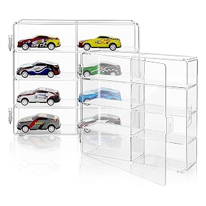 supvox car models display rack 4-tier 8-compartment design stackable clear dustproof racing car model toy display holder with door collectible racing car toy holder organizer