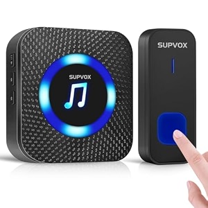 supvox door bell for home wireless bell for office 1 receiver amp 1 transmitter calling bell wireless waterproof ip55 long range remote and 55 ringtones 5 adjustable volume with mute mode doorbell