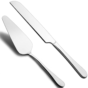 supvox set of 2 cake cutting knife set elegant stainless steel cake knife and cake server set cake cutter and pie spatula for birthday anniversary christmas gift silver