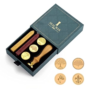 supvox wax stamp seal kit 4 copper seals wooden handle 2 sealing bars
