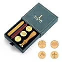 Supvox Wax Stamp Seal Kit, 4 Copper Seals, Wooden Handle, 2 Sealing Bars