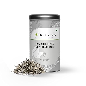surajmukhi darjeeling silver needles white tea - 50g tin caddy  improves digestion amp heartburn  skin glow with 100 natural pure leaves white loose leaf