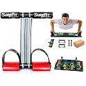 SUREFIT Double Spring Tummy Trimmer & Push Up Board Combo Full Body Workout Kit with Heavy Duty Dual Spring Black/Red Standard Size