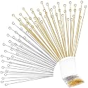 Sureio 500 Pcs Eye Pins for Jewelry Making 2 Inch/ 50 mm, Gold, Silver