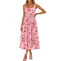 Sureple Midi Dresses for Women 2026 Spring Square Neck Tank Sleeveless A Line Casual Summer Sundresses with Pockets
