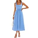 Sureple Midi Dresses for Women 2026 Spring Square Neck Tank Sleeveless A Line Casual Summer Sundresses with Pockets