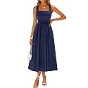 Sureple Midi Dresses for Women 2026 Spring Square Neck Tank Sleeveless A Line Casual Summer Sundresses with Pockets