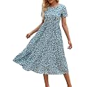 Sureple Spring Round Neck T Shirt Dress for Women Short Sleeve Midi Length,Swing Tiered Bobydoll Dresses with Pockets