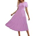 Sureple Spring Round Neck T Shirt Dress for Women Short Sleeve Midi Length,Swing Tiered Bobydoll Dresses with Pockets