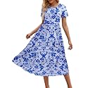 Sureple Spring Round Neck T Shirt Dress for Women Short Sleeve Midi Length,Swing Tiered Bobydoll Dresses with Pockets