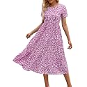 Sureple Spring Round Neck T Shirt Dress for Women Short Sleeve Midi Length,Swing Tiered Bobydoll Dresses with Pockets