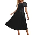 Sureple Spring Round Neck T Shirt Dress for Women Short Sleeve Midi Length,Swing Tiered Bobydoll Dresses with Pockets