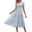Sureple Spring Round Neck T Shirt Dress for Women Short Sleeve Midi Length,Swing Tiered Bobydoll Dresses with Pockets