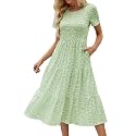 Sureple Spring Round Neck T Shirt Dress for Women Short Sleeve Midi Length,Swing Tiered Bobydoll Dresses with Pockets