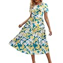 Sureple Spring Round Neck T Shirt Dress for Women Short Sleeve Midi Length,Swing Tiered Bobydoll Dresses with Pockets