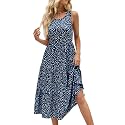 Sureple Spring Round Neck T Shirt Dress for Women Short Sleeve Midi Length,Swing Tiered Bobydoll Dresses with Pockets