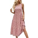 Sureple Spring Round Neck T Shirt Dress for Women Short Sleeve Midi Length,Swing Tiered Bobydoll Dresses with Pockets