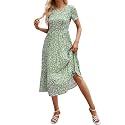 Sureple Spring Round Neck T Shirt Dress for Women Short Sleeve Midi Length,Swing Tiered Bobydoll Dresses with Pockets