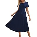 Sureple Spring Round Neck T Shirt Dress for Women Short Sleeve Midi Length,Swing Tiered Bobydoll Dresses with Pockets