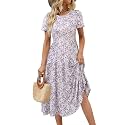 Sureple Spring Round Neck T Shirt Dress for Women Short Sleeve Midi Length,Swing Tiered Bobydoll Dresses with Pockets
